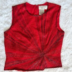 Papell Boutique Red Beaded Sleeveless Tank Top